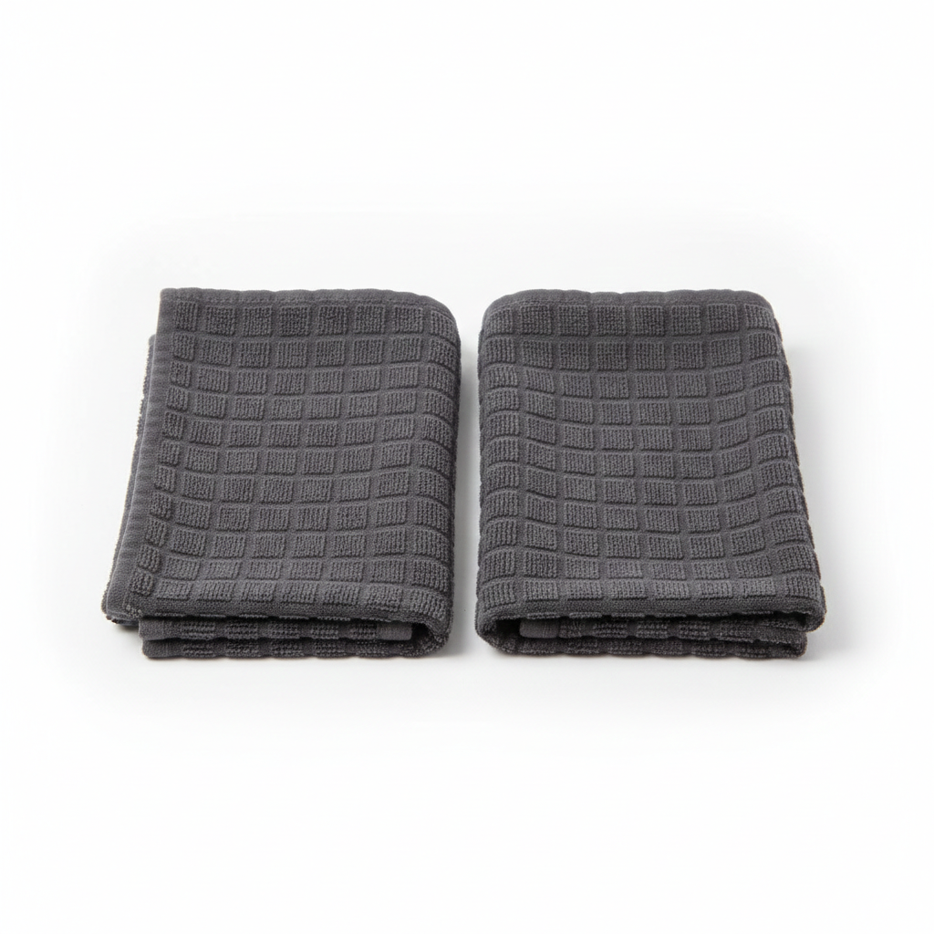 Ritz Premium Kitchen Towel and Dish Cloth Value Set: Highly Absorbent, Super Soft, Long-Lasting, 100% Cotton Checked and Solid Hand Towels, Tea Towels, Bar Towels - 2 Pack, Graphite