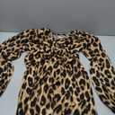 OYOANGLE Women's Leopard Print Short Sleeve Ruffle Long Dress Shirred Waist High Slit Flowy Cheetah Dresses Brown Large