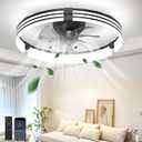 Ceiling Fans with Lights and Remote, 19.7" Black Low Profile Ceiling Fan, Modern Flush Mount LED Fan Light, 6 Wind Speeds Fandelier Ceiling Fan with Light for Bedroom, 3000-6500K Dimmable