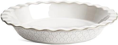 LE TAUCI Ceramic Pie Pans for Baking, 9 Inch Pie Plate for Apple Pie, Round Baking Dish, 36 oz Deep Dish Pie Pan - Set of 1, Fireworks, Arctic White