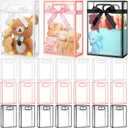 Dunzoom 20 Pcs Clear Plastic Gift Bag with Die Cut Handle Reusable PP Favor Bag for Wedding Bridal Birthday Baby Shower Graduation Mother's Day Party Supplies(10.2 x 7.1 x 3.2'',Black Pink White Trim)