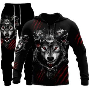 prigridche Wolf & Lion 3D Printed Hoodie Pants Suit Male Autumn Winter Casual Sweashirt Pullover Tracksuit Set (XX-Large, Black16)