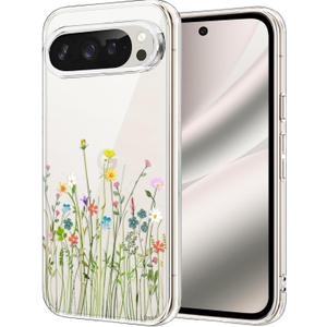 Unov for Pixel 10 Pro XL Case, Clear with Design, Slim Fit Good Grip, Embossed Phone Case, Shockproof Protective Cover, Raised Camera Protection, Soft TPU, Flower Bouquet