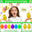 100 PCS 2.4" Plastic Easter Eggs with 6 Golden Eggs, Empty Fillable Bright Colorful Eggs for Kids Boys Girls Easter Hunt Classroom Prizes Basket Stuffers Easter Party Favors