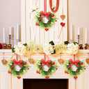 6 Sets Valentine's Day Heart Wreath Artificial Red Berries Heart Swag Kitchen Cabinet Wreaths Hanging Valentines Day Wreaths for Front Door Window Wedding Birthday Home Decoration