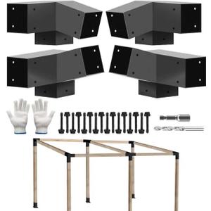 3-Way Pergola DIY Bracket,15° Up and 75° Down Slant Angle Brackets for 4" x 4"(Actual:3.5" x 3.5") Lumber for Outdoor Pergola,Proch,Log Cabin W/Hardware - 4Pack…
