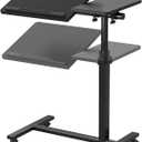 Overbed Tables, Hospital Table, Adjustable Height Protable Standing Rolling Desk, C-Shaped Bed Table for Livingroom and Bedroom, Black, 22.4 inches x 15.9 inches x 22.8 inches