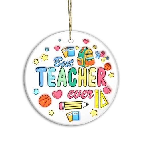 Best Teacher Ever Ornament 2025 – Colorful Teacher Appreciation Gift, Cute School Classroom Decor, End of Year Teacher Gift from Students & Parents, Preschool Kindergarten Teacher Ornament Pack of 3