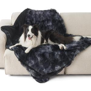 Bedsure Waterproof Dog Blankets for Large Dogs - Calming Cat Blanket for Couch Protector Washable, Long Faux Fur Pet Throw Blanket for Puppy, Reversible Furniture Protection, 50"x60", Tie-dye Black