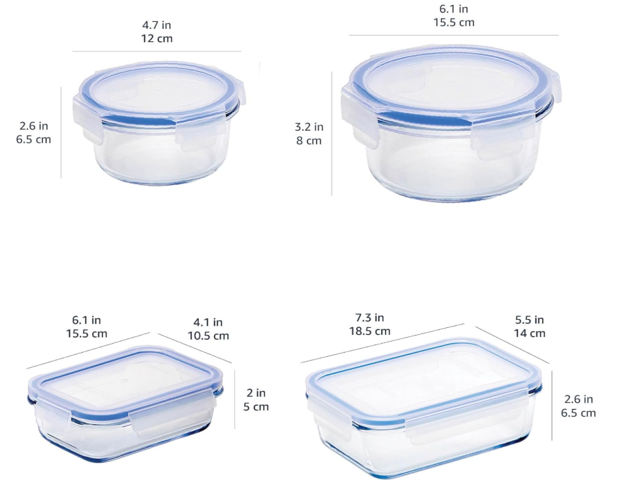 Box with Amazon Basics Leak-Proof Glass Locking Lids Food Storage Containers 4 Pcs
