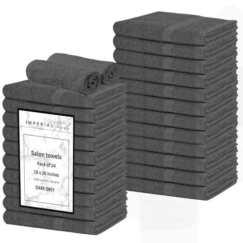Salon Towels -24 Pack Grey Hand Towels 100% Cotton Spa Towels – 16x26 inches Highly Absorbable Facial Towel Gym, Hair, Face Bulk Small Towel (Not Bleach Proof)