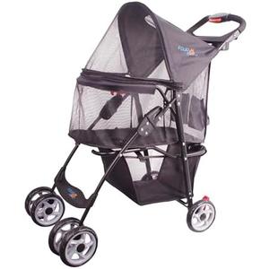 FOURPAW Full-Window pet Stroller 4 Wheels for Cats & Dogs, with Storage Basket,Cup Holder, Travel Puppy/Cats Stroller. Black/Brown