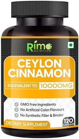 Rimo Nutrition Ceylon Cinnamon Capsules 1000mg Per Serving 120 Capsules Gluten Free, Pure, Non-GMO & Gluten Free, Best By: 01/01/27