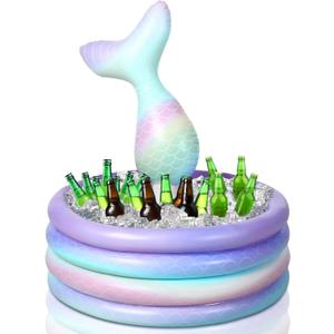 Bencailor Mermaid Party Decorations Mermaid Tail Inflatable Cooler Blow up Drink Cooler Floating Ice Chest Mermaid Drink Holder for Holiday Birthday Party Decorations (Purple,14 x 29.5'')