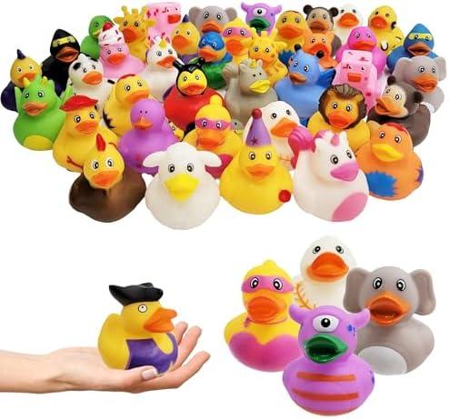 Chochkees Assorted Rubber Ducks Toy Duckies for Kids and Toddlers, Bath Birthday Baby Showers Classroom, Summer Beach and Pool Activity, 2" Inches (25-Pack)