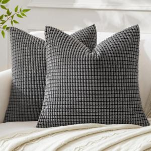 MIULEE Pack of 2 Pillow Covers 18x18 Inch Granules Soft Corduroy Decorative Throw Pillow Covers for Couch Cushion Sofa Bedroom Living Room, Grey