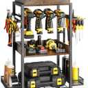 Power Tool Organizer Garage Storage Organization Shelving Tool Holder Drill Rack Shelf Rolling Cart Open Tool Chest Cabinet Box Organizer with Wheels Workshop Garage Gift Ideas for Men Dad (Rustic Brown Wood)