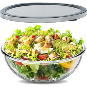 6.2QT Large Glass Mixing Bowl with Lid, Clear Glass Salad Cooking Bowls for Sourdough, Salad and Storage Prepping and Baking Food Storage Set