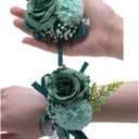 2 x Rose Flower Corsage and Boutonniere Set 2,Handmade Silk Flowers Corsage Wristlet Wedding Accessories for Brides,Bridal Shower Gifts,Prom Party Homecoming Bridesmaid Wedding Ornament(Blackish Green)