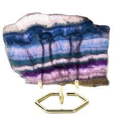 AMOYSTONE Large Blue Fluorite Stone Plate Healing Crystal Slices Color Fluorite Stone Pieces Office Home Decor Reiki Healing Gifts with Stand 0.6-0.8 Pound