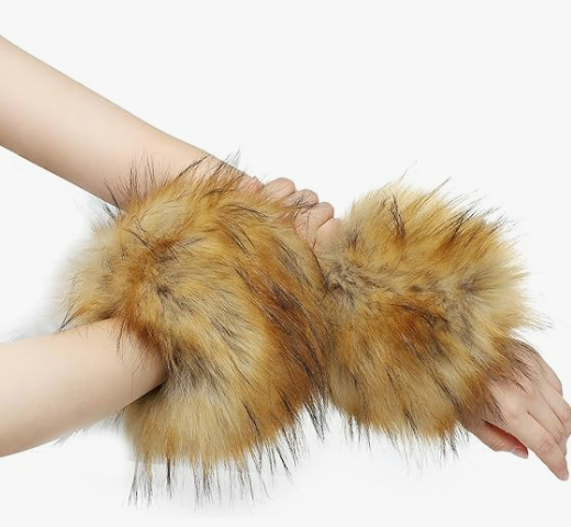 sy soul young Women's Faux Fur Wrist Cuffs Winter Fox Furry Wristbands Fluffy Fur Cuff Bracelet Arm Warmer Accessories (Nature)