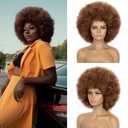 Afro Wig For Women - Mix Brown 70s Afro Wigs Natural Looking Huge Afro Kinky Curly Wigs With Bangs Short Bouncy Soft Afro Puff Wig Synthetic Hair Afro Wig For Daily Party Use