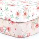 BROLEX Baby Fitted Crib Sheets: Kid Crib Sheets - Set of 2 for Toddler Standard Size Crib Mattress for Boys and Girls - Jersey Knit Crib Bed Sheets Pink Blossom