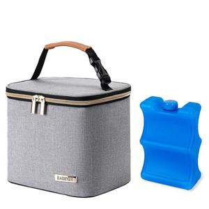 BABEYER Breast Milk Cooler Bag with Ice Pack Fits 4 Large Baby Bottles Up to 5 Ounce, Baby Bottle Cooler Bag Great for Nursing Mom Daycare, Grey