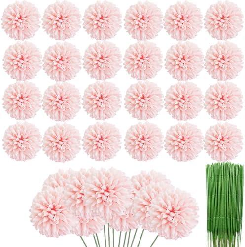 HinyoCo 15 Pcs Artificial Chrysanthemums Heads Ball Flowers，Silk Chrysanthemum Ball Bouquet White Bouquets Hydrangea for Home Office Coffee House Parties and Wedding (Light Pink)