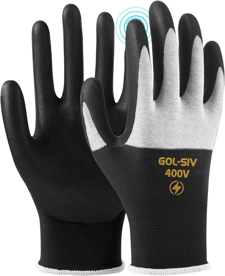 400V Electrician Gloves - Insulated Electrical Gloves For Electrician,Flame Retardant,Rubber Safety Non Slip Work Gloves,Low Voltage,Touch Screen (Black,Large)