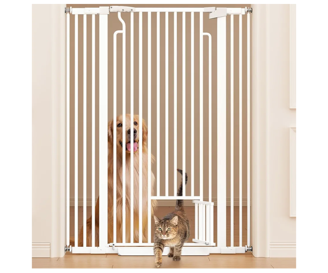 Ostutry 53in Extra Tall Cat Gate for Doorway No Drilling 29.5-40.1in Wide Dog Gate with Cat Door Pressure Mounted Walk Through Pet Gate