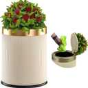 Yatmung Dog Poop Trash Can Outside - 2.6 Gal Small Pet Waste Container with Lid - Outdoor Poop Garbage Can - Front Porch, Backyard, Waste Bin for Dog Poop - Plant Styled Dog Poop Bucket - Cream