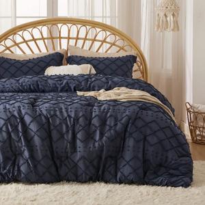 Boho Tufted Embroidery Comforter - Queen / Navy