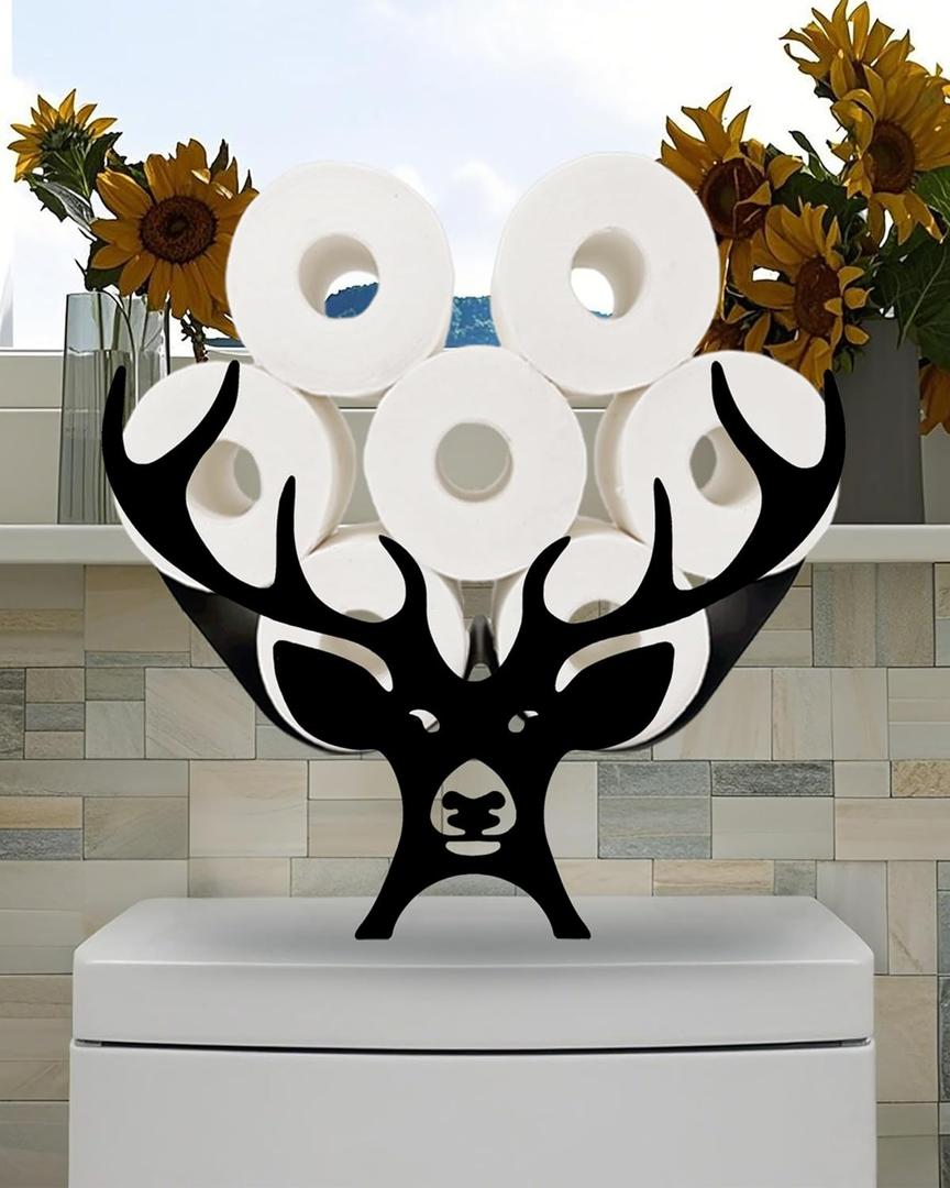 Antlers Toilet Tissue Holder, Animal Paper Holders, Decorative Metal Papers Holder, Funny Toilet Animal Storage for Bathrooms, Bathroom Paper Organizer for Extra 8 Rolls Free Standing Art Decor