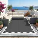 Garvee Outdoor Rug 9x12 Scalloped Waterproof Patio RV Outdoor Rugs Reversible Foldable Plastic Straw Rug Modern Camping Carpet for Deck Camper Porch Balcony Backyard Picnic Beach Grey