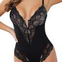 SHEKINI Lace Bodysuit Shapewear Tummy Control Body Shaper Womens V neck Tank Top Body Suit Thong Plus Size XL