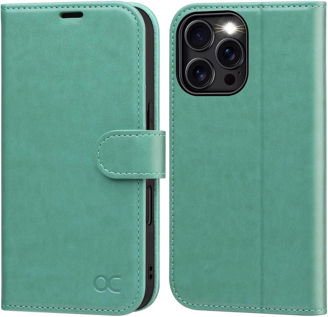OCASE Compatible with iPhone 16 Pro Wallet Case, PU Leather Flip Folio Case with Card Holders RFID Blocking Kickstand [Shockproof TPU Inner Shell] Phone Cover 6.3 Inch 2024, Green