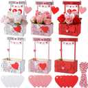Jaloro 6 Set Valentine Kissing Booth Stand Sign Table Decoration Valentine Wood Box with Love Cards, Red and White Rope for Festival Home Office Kitchen Farmhouse Party Decor