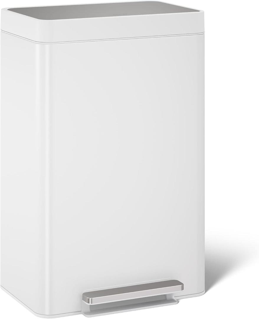 KOHLER 20940-STW 13-Gallon Stainless Steel Step Trash Can, White Stainless Steel, Hands-Free Pedal, Quiet-Close Lid, Fingerprint-Resistant, Durable, K-20940-STW