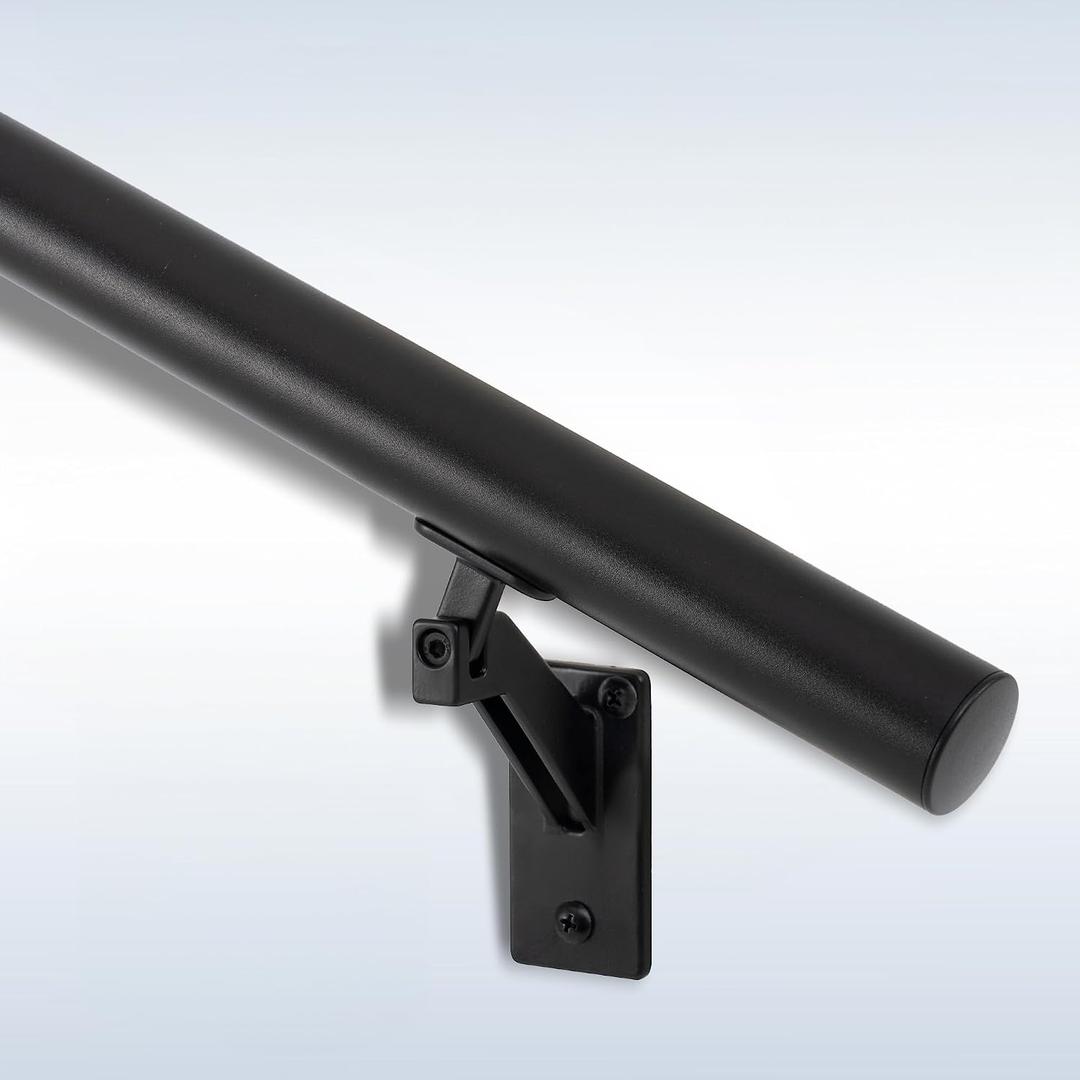 15 FT Handrails Kit for Indoor Outdoor Stairs，Modern Aluminum Handrail Set，1.4" Diameter Bar,Adjustable 304 Stainless Steel Brackets Included，Rust Free. (Matte Black, 15 FT)