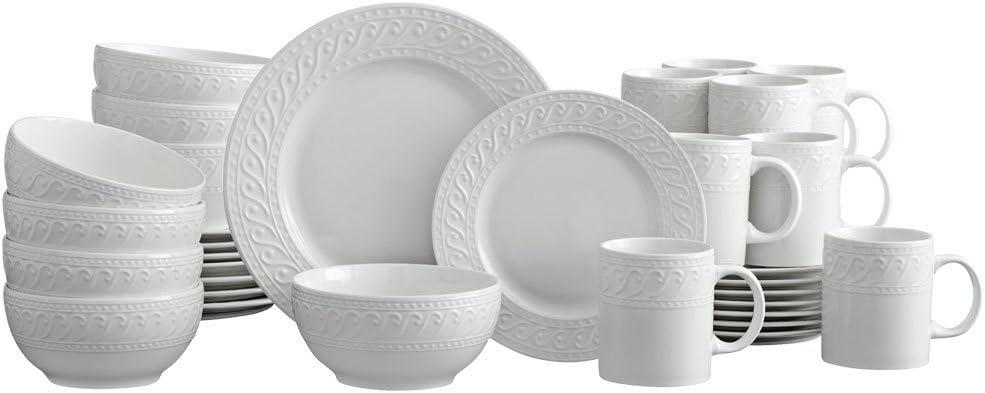 Pfaltzgraff Sylvia 32-Piece White Dinnerware Set, Service for 8, Durable Stoneware Plates, Bowls, and Mugs, Microwave and Dishwasher Safe