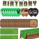 Pixel Party Birthday Decorations - Serves 20 | Miner theme Party Supplies Includes Balloons, Birthday Banner, Plates, Tablecover, Napkins