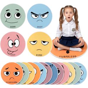 12 Pcs Emotion Recognition Carpet Circle Seats for Classroom Decor, 16 x 16 inches