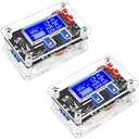 DROK DC Adjustable Buck Converter 2pcs, 24v to 12v Step Down Converter Voltage Regulator 6V-32V to 1.5-32V 5V 5A LCD Power Supply Volt Reducer Step Down Transformer with USB Port and Protective Case