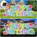 25 Pcs Extra Large 19.7 Inch Happy Birthday Yard Signs with Solar LED Light Glitter Pastel Rainbow Birthday Lawn Signs with Metal Stakes Waterproof Outdoor Decorations for Garden Party