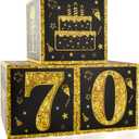 3Pcs 70th Birthday Party Decorations Boxes for Men or Boy- Black Gold Happy 70th Birthday Balloons Boxes,Sixteen Year Old Party Supplies for Men Boy