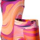 Dancina Marble Line Gymnastics Leotards for Girls with Shorts for Ages 4-16 (10, Orange & Purple Set)
