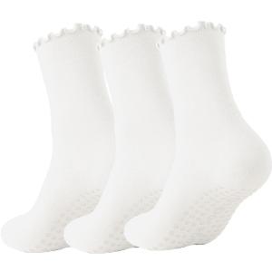 3 Pairs Pilates Socks with Grips Non-slip Ruffle Yoga Sock Grip Sock for Women (Socks Set 4)