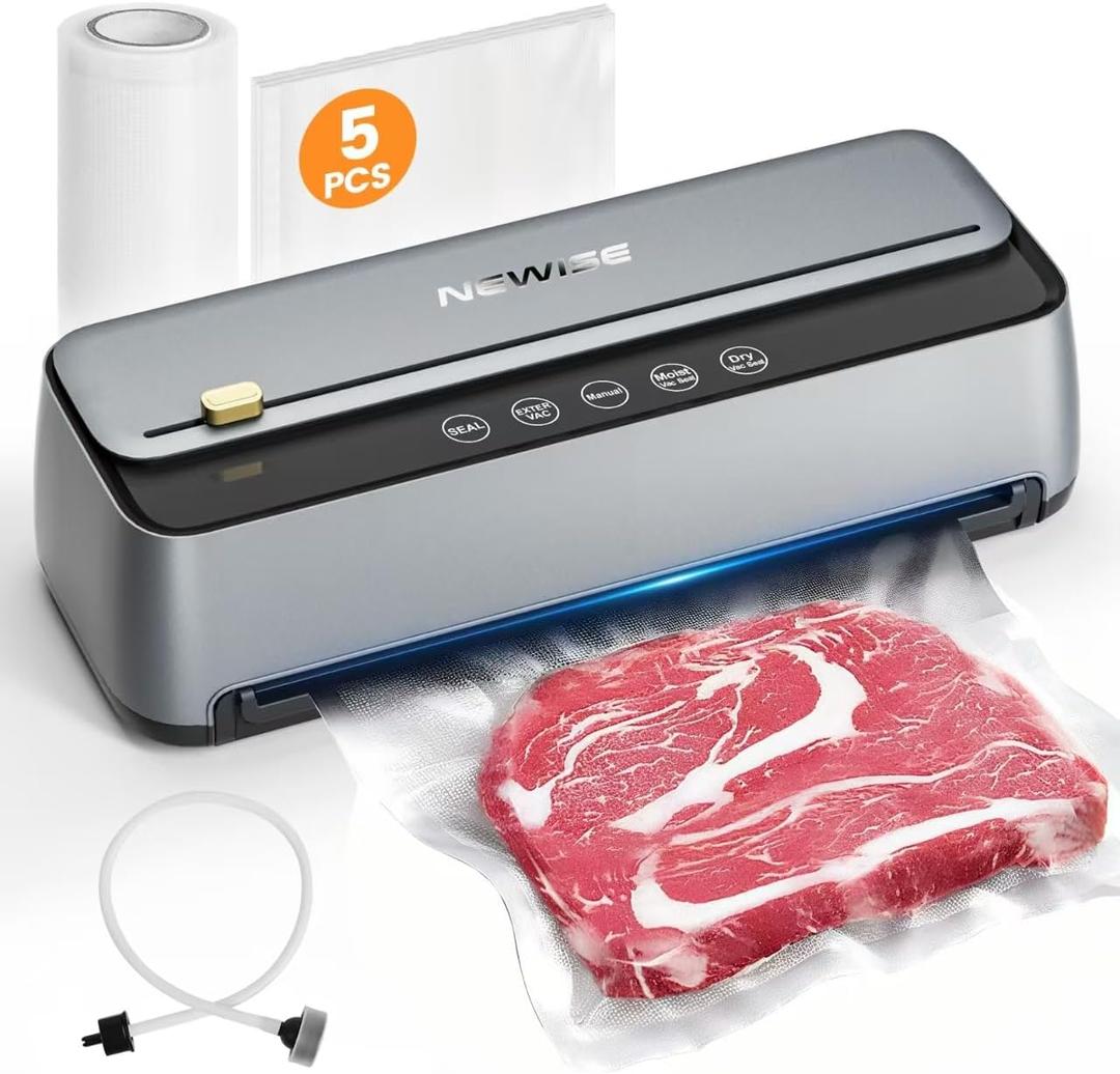 Automatic Vacuum Sealer Machine - Kitchen Gifts for Mom, 85Kpa Powerful Suction for Dry and Moist Food Preservation, External Hose & Bag Cutter, Leakproof Seal, Self-Cleaning Mode