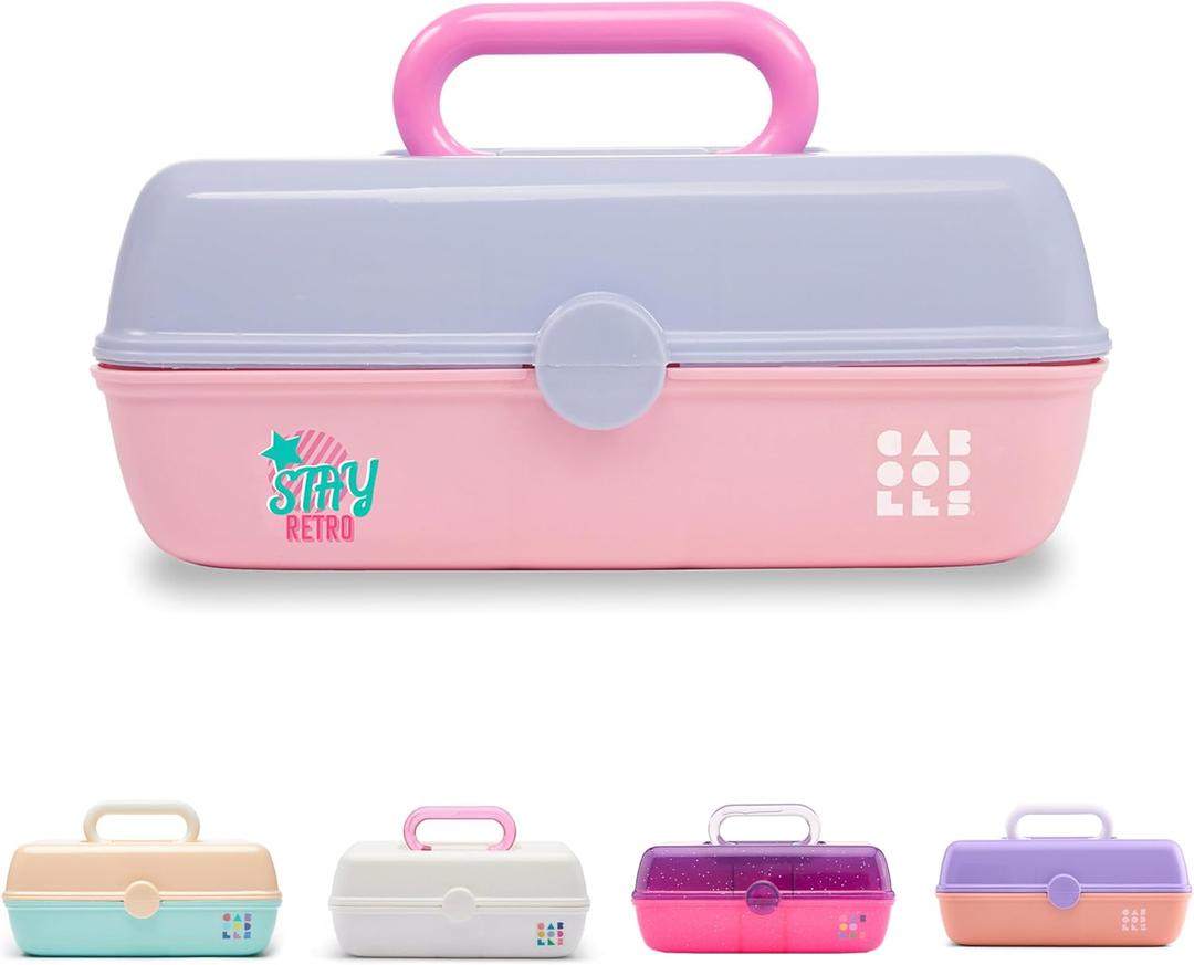Caboodles Pretty in Petite Makeup Box, Hard Plastic Organizer Box, 2 Swivel Trays, Fashion Mirror, Secure Latch for Safe Travel (8.82x5.88x3.66 Inch (Pack of 1), Periwinkle Over Pink)